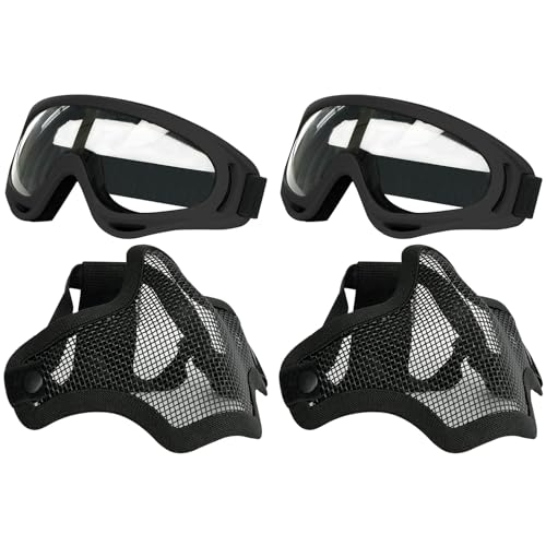 AOUTACC Airsoft-Maske und Schutzbrillen-Set, Halbgesichtsmaske aus Vollstahlgeflecht und Schutzbrille für CS/Jagd/Paintball/Schießen (2 Stück, schwarz) AOUTACC Airsoft-Maske und Schutzbrillen-Set, Halbgesichtsmaske aus Vollstahlgeflecht und Schutzbrille für CS/Jagd/Paintball/Schießen (2 Stück, schwarz) von Aoutacc