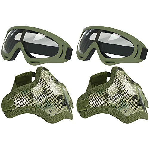 AOUTACC Airsoft-Maske und Schutzbrillen-Set, Halbgesichtsmaske aus Vollstahlgeflecht und Schutzbrille für CS/Jagd/Paintball/Schießen (2 Pack AOR2) AOUTACC Airsoft-Maske und Schutzbrillen-Set, Halbgesichtsmaske aus Vollstahlgeflecht und Schutzbrille für CS/Jagd/Paintball/Schießen (2 Pack AOR2) von Aoutacc