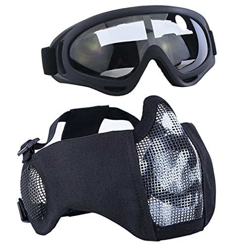 Aoutacc Airsoft Schutzausrüstung, Set mit Halbgesichtsmasken mit Ohrenschutz und Brille für CS/Jagd/Paintball/Shooting, Wb von Aoutacc