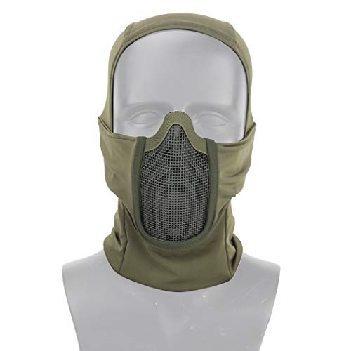 Aoutacc Balaclava Airsoft Mesh Maske, Ninja Style Full Face Protection Balaclava Hood with Mesh Mask for Cs War Game, BB Gun, Jagd, Paintball (OD) von Aoutacc