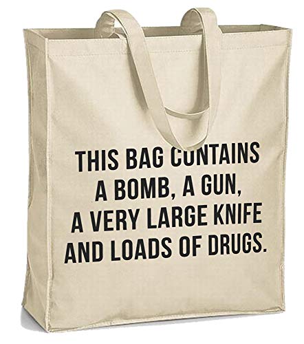 This Bag Contains A Bomb, A Gun, A Very Large Knife and Loads of Drugs. / Stoffbeutel Canvas Bag Shopper/BEIGE von ApeWear