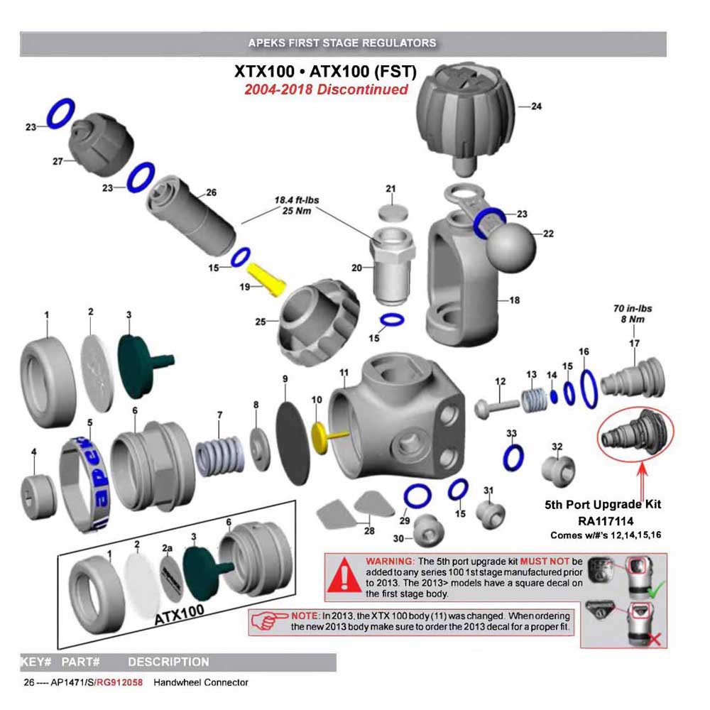 Apeks Din 300 Connector Handwheel Satin Silber von Apeks