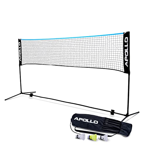 Apollo Badminton Netz, Volleyball Netz | 300cm | 400cm | 500 cm | Federballnetz 3-Fach-Höhenverstellbar, Set bestehend aus Netz, 3X Federball, stabilem Eisen-Gestell, Transporttasche, Indoor & Outdoor von Apollo