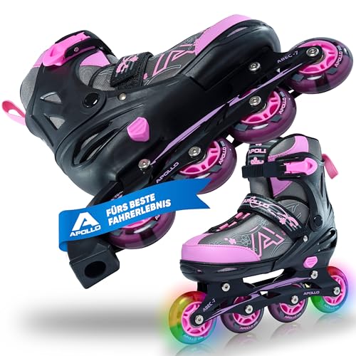 Apollo Champion, größenverstellbare Inliner für Jungs und Mädchen ab Größe 31, für Damen und Herren bis Größe 42, hochwertige Inline Skates für Kinder und Erwachsene mit LED Rollen von Apollo