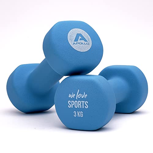 Apollo Hantel Set Kurzhantel | 2 Hanteln | 2x3kg Hantelset | Gewichte für Krafttraining | Kurzhanteln 2er Set | Fitness Hanteln für Frauen & Männer | Dumbbells | Hanteln 3kg | Hantel Gewichte von Apollo