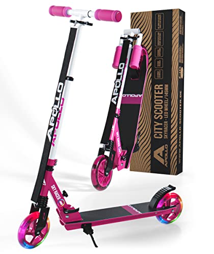 Apollo Skyracer City Roller mit LED Leuchträdern | 6 Jahre | City Scooter mit Federung | Tretroller für Kinder und Teens | klappbar und höhenverstellbar von Apollo