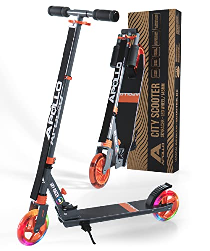 Apollo Skyracer City Roller mit LED Leuchträdern | Roller Kinder 6 Jahre | City Scooter mit Federung | Tretroller für Kinder und Teens | klappbar und höhenverstellbar von Apollo