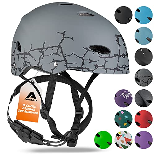 Apollo Skaterhelm Herren, Damen und Kinder | Kinderfahrradhelm | Verstellbar | Skateboard, Scooter, BMX Helm Kinder mit Drehrad-Anpassung | für Jungen und Mädchen | Verschiedene Größen und Farben von Apollo