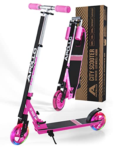 Apollo Skyracer City Roller mit LED Leuchträdern | Roller Kinder 6 Jahre | City Scooter mit Federung | Tretroller für Kinder und Teens | Kinder Roller klappbar und höhenverstellbar von Apollo