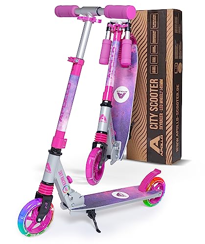 Apollo Skyracer City Roller mit LED Leuchträdern | Roller Kinder 6 Jahre | City Scooter mit Federung | Tretroller für Kinder und Teens | Kinder Roller klappbar und höhenverstellbar von Apollo