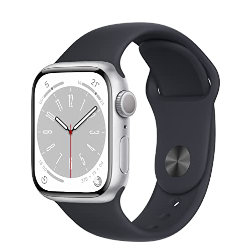 Apple Watch Series 8 (GPS, 41MM) - Silber Aluminiumgehäuse mit Mitternacht Sportarmband (Generalüberholt) von Apple