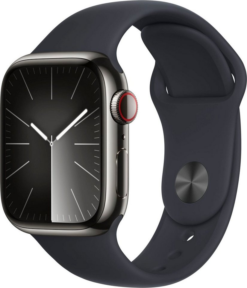 Apple Watch Series 9 GPS + Cellular 41mm Edelstahl M/L Smartwatch (4,1 cm/1,61 Zoll, Watch OS 10), Sport Band von Apple
