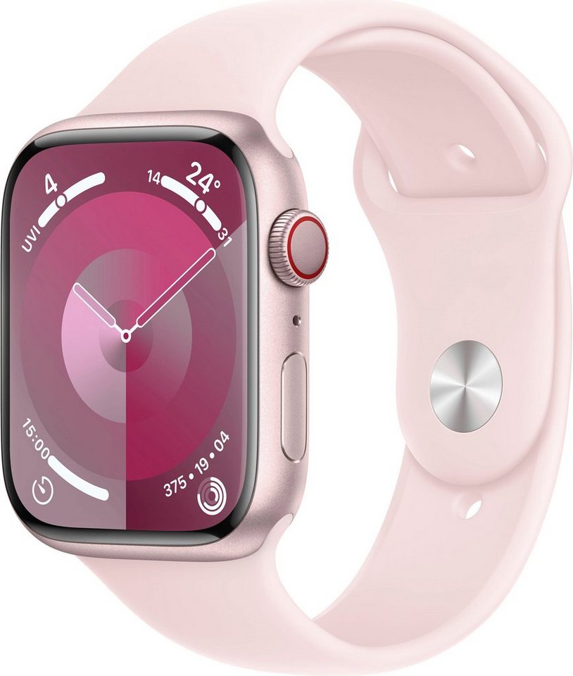 Apple Watch Series 9 GPS + Cellular 45mm Aluminium S/M Smartwatch (4,5 cm/1,77 Zoll, Watch OS 10), Sport Band von Apple