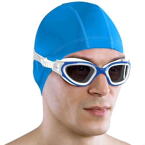 AqtivAqua Schwimmbrille Herren Damen Schwimmbrillen Erwachsene Kinder DX-S (Blau weiß, Getönte) von AqtivAqua