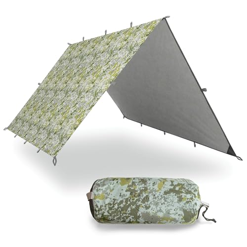 AquaQuest Safari wasserdichte Camping-Plane - Leichter Sonnenschutz oder Regenschutz - Wandern, Rucksackreisen & Hängematte, 4,5 x 4,5 m Boulder Camouflage von AQUAQUEST