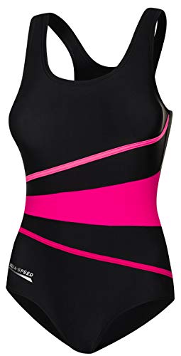 Aqua Speed® Stella Damen Badeanzug (36-44 Einteiler Fusselfrei Soft Cups Racerback UV-Schutz, Farbe:Black/Red;Größe:38 von Aqua Speed
