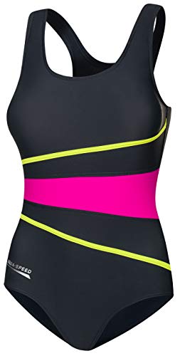 Aqua Speed® Stella Damen Badeanzug (36-44 Einteiler Fusselfrei Soft Cups Racerback UV-Schutz, Farbe:Gray/Pink;Größe:42 von Aqua Speed