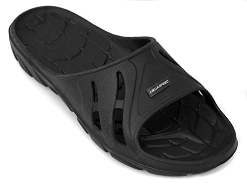 Aqua Speed Bade Latschen Herren | Schwarze Duschsandalen | Bade und Duschschuhe | Sauna Badeschlappen | Slider | Slide | Black | Gr. 44 | Alabama von Aqua Speed