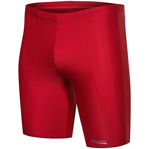 Aqua Speed Badehose Trunks für Herren + gratis eBook | lange Enge UV Schwimmhosen | Sport Badepants Men | Jammer Wassersport | Long, Gr. M, rot von Aqua Speed