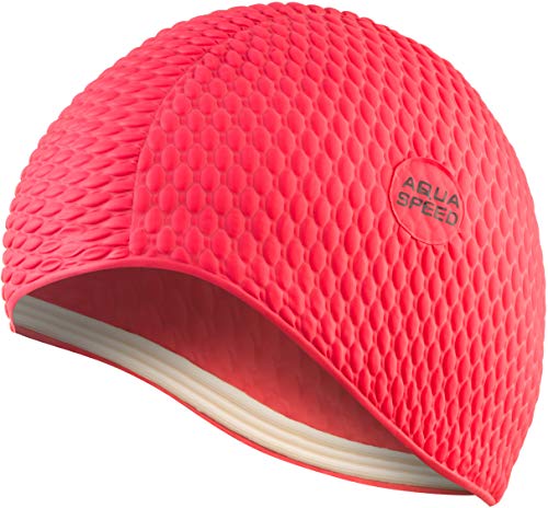 Aqua Speed Badekappe Noppen | Schwimmkappe Latex Damen Mädchen | extrem Dehnbare Badehaube für Lange Haare | Bathing Cap for Long Hair | rote Schwimmhaube | Latexkappe | rot 31 | Bombastic von Aqua Speed