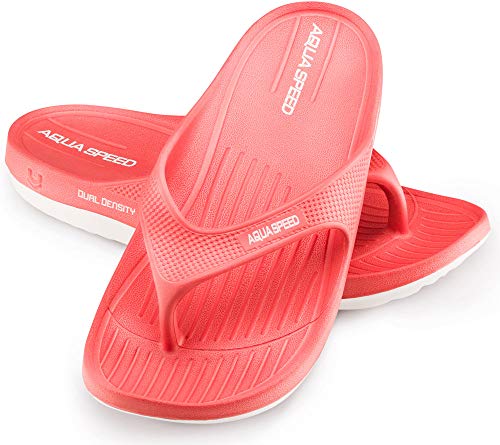 Aqua Speed Badelatschen Damen | Badesandale Sauna | Frauen rote Badeschuhe Zehentrenner | rutschfeste Zehensandale | Womens Pool Slide red | Schwimmbad | Baden | Gr. 38, Rot | Alcano von Aqua Speed