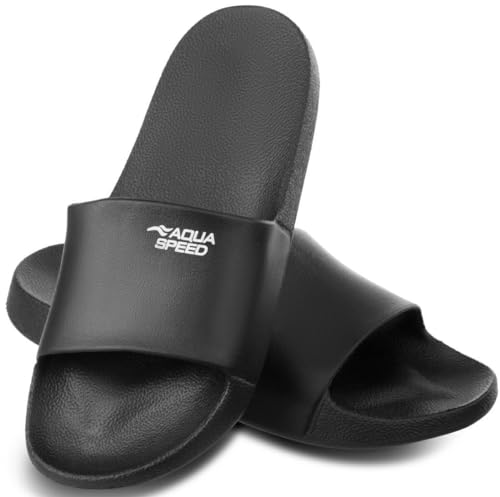 Aqua Speed - Badelatschen Ohio + kl. Fasertuch | Damen und Herren | Duschsandalen | Badeschlappen, Farbe:Schwarz, Größe:43 von Aqua Speed