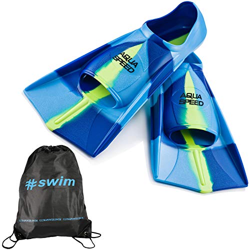 Aqua Speed Kurzflossen für Erwachsene und Kinder + ULTRAPOWER Rucksack | Trainingsflossen | Schwimmtraining | Kurzflossen | blau/82, Gr. 33/34 von Aqua Speed