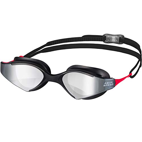 Aqua Speed Schwimmbrille für Erwachsene Goggle Sicherheitsglas AntiFog UV, Modell:BLADE MIRROR - Schwarz/Rot/Silber Spiegel von Aqua Speed