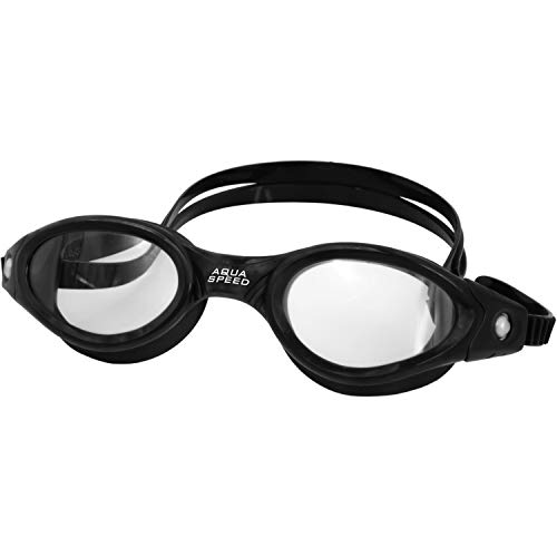 Aqua Speed Schwimmbrille für Erwachsene Goggle Sicherheitsglas AntiFog UV, Modell:PACIFIC - Schwarz/Klar von Aqua Speed