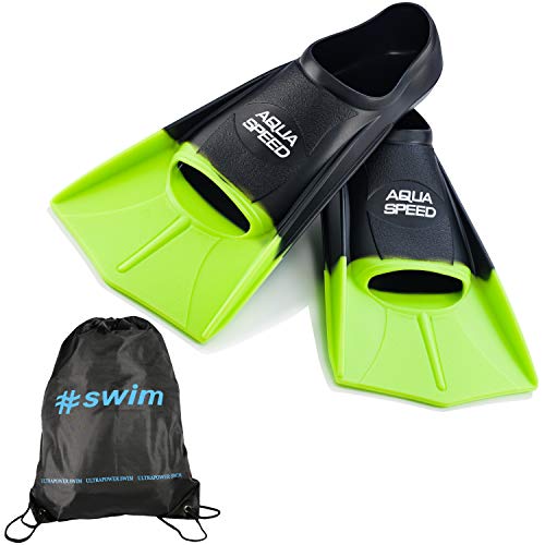 Aqua Speed Trainingsflossen + Ultrapower Rucksack | Schwimmflossen | Kurzflossen | Größe: 33/34 Farbe: schwarz/neon-grün/38 von Aqua Speed