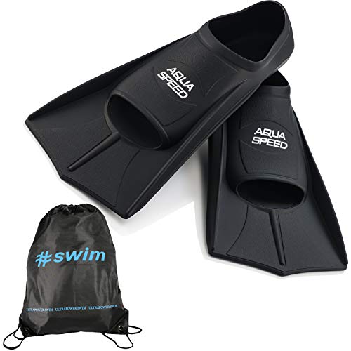 Aqua Speed Trainingsflossen I Herren Männer I Profi Schwimmflossen für Erwachsene I Kurzflossen Schwimmtraining I Schwimmbadflossen I Sport I Schwimmen I + Ultrapower Rucksack I schwarzI07 Gr. 47I48 von Aqua Speed