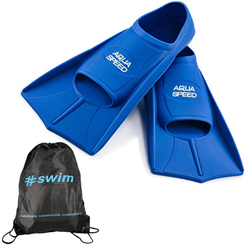 Aqua Speed Trainingsflossen I Herren Männer I geschlossene Schwimmflossen I Trainingsschwimmflossen für Erwachsene I Kurzflossen I Schwimmtraining Flossen I + Ultrapower Rucksack I blauI11; Gr. 47I48 von Aqua Speed