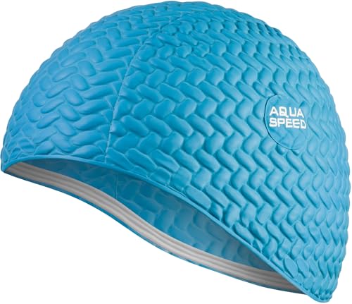 Aqua Speed Womens Swimming Cap Long Hair | Badehaube Damen | Badekappe Lange Haare wasserdicht | Latex Schwimmkappe extrem dehnbar | waterproof Swim Cap Women | Blau | Bombastic Tic-Tac von Aqua Speed