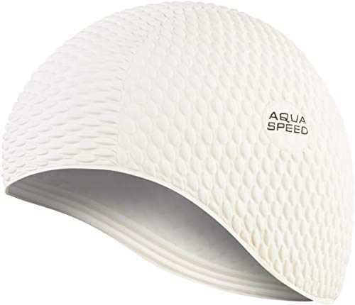 Aqua Speed weiße Schwimmhaube Damen | Badekappe Latex | Schwimmkappe für Lange Haare | Badehaube | Schwimmmütze wasserdicht | Womens Swimming Cap White | Latexkappe | Weiss 05 | Bombastic von Aqua Speed