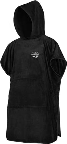 Aqua Speed: Premium Mikrofaser-Poncho-Handtuch mit Kapuze - Vielseitig, Schnelltrocknend & Komfortabel für Strand und Sport, Farbe:Black, Größe:L 90x220 cm von Aqua Speed