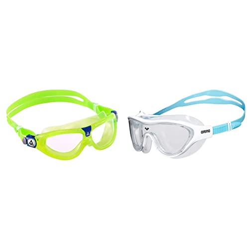 Aqua Sphere Seal Kid 2.0 Schwimmbrille Grün & arena The One Mask Junior Anti-Fog Schwimmbrille für Kinder, Schwimmmaske mit Großen Verspiegelten Gläsern, UV-Schutz von Aqua Sphere