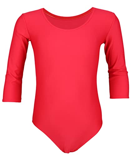 Aquarti Mädchen Ballett Trikot 3/4 Arm Gymnastik Ballettanzug, Farbe: Rot, Größe: 116 von Aquarti