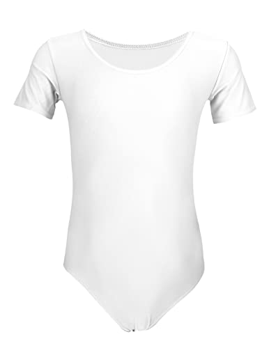 Aquarti Mädchen Gymnastikanzug Kurzarm Ballett Trikot, Farbe: Weiß, Größe: 152 Aquarti Mädchen Gymnastikanzug Kurzarm Ballett Trikot, Farbe: Weiß, Größe: 152 von Aquarti