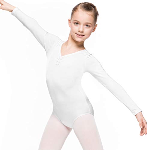 Arabesque Langarm Lycra Mädchen Ballettanzug Body Leotard Dance Trikot Turnanzug Mirta (122/128, Weiß) von Arabesque