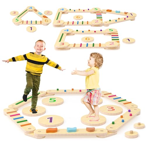 Aragallant Holz Kleinkinder Schwebebalken, Holz Balancierbalken Kinder mit 6 Balanciersteine Frei Kombinie und Farbigen Hindernissteinen, Montessori Balance Boards für Kinder Drinnen und Draußen Aragallant Holz Kleinkinder Schwebebalken, Holz Balancierbalken Kinder mit 6 Balanciersteine Frei Kombinie und Farbigen Hindernissteinen, Montessori Balance Boards für Kinder Drinnen und Draußen von Aragallant