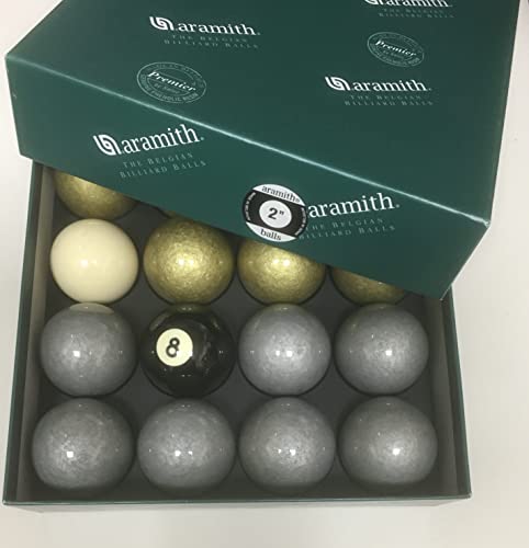 Aramith Besonderheit: 5,1 cm UK Pub Premier Turnier Billardkugel-Set: Silber & Gold, Nummer 8 Ball & 4,2 cm Queue-Ball von Aramith