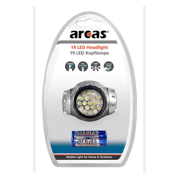 LED Kopflampe Stirnlampe ARCAS - 19 hellweiße LED - inkl.. 3 AAA Ba... von Arcas
