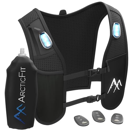 ArcticFit LED Laufweste – Verstellbare Unisex Reflektierende Weste mit Handyhalterung und Aufbewahrung – Leichte und langlebige Laufrucksack-Alternative – Trinkweste von ArcticFit