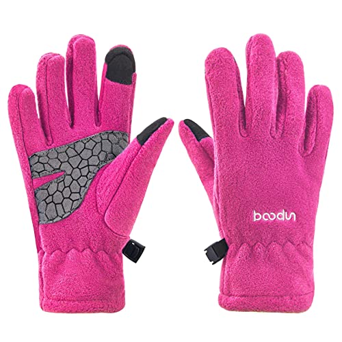 Arcweg Handschuhe Kinder Fleece Warm Laufhandschuhe Winter Gloves rutschfest Fahrradhandschuhe Touchscreen Winterhandschuhe Jungen Mädchen Fingerhandschuhe Camping Laufen Altrosa L-XL 7-8 Jahre von Arcweg