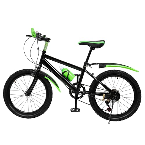 Kinderfahrrad, grünes 20-Zoll-Mountainbike, Fahrrad aus Kohlenstoffstahl mit Bremsen und Gangschaltung für die Straße von Areao
