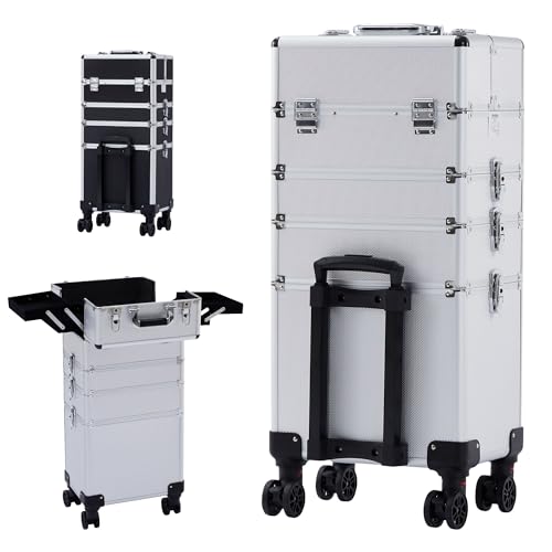 Arebos 4-in-1 Kosmetikkoffer | 4 Fächer & 1 Schublade | Teleskop- und Tragegriff | 8 Schlösser | 4X 360°-Rollen | Samtfutter | Trolley | Make-Up Koffer | Silber Arebos 4-in-1 Kosmetikkoffer | 4 Fächer & 1 Schublade | Teleskop- und Tragegriff | 8 Schlösser | 4X 360°-Rollen | Samtfutter | Trolley | Make-Up Koffer | Silber von Arebos