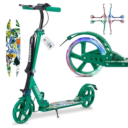 Arebos Cityroller Tretroller Grün höhenverstellbar | klappbar | inkl. Tragegurt | LED Räder | Hand-Tritt-Bremse | Front-Heckfederung | Kinder & Erwachsene | 100kg belastbar | Kickroller | Kickscooter Arebos Cityroller Tretroller Grün höhenverstellbar | klappbar | inkl. Tragegurt | LED Räder | Hand-Tritt-Bremse | Front-Heckfederung | Kinder & Erwachsene | 100kg belastbar | Kickroller | Kickscooter von Arebos