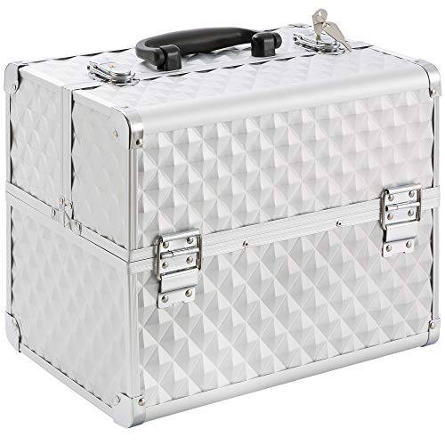 Arebos Kosmetikkoffer | 15L | 5 Fächer | Aluminium | Diamant-Muster | inkl. Schloss & Schlüssel | 2 ausklappbare Etagen | Samteinlage | 32 x 27 x 22 cm | Silber Arebos Kosmetikkoffer | 15L | 5 Fächer | Aluminium | Diamant-Muster | inkl. Schloss & Schlüssel | 2 ausklappbare Etagen | Samteinlage | 32 x 27 x 22 cm | Silber von Arebos