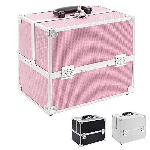 Arebos Kosmetikkoffer | 15L | 5 Fächer | Pink | Aluminium | inkl. Schloss & Schlüssel | 2 ausklappbare Etagen | Samteinlage | 32 x 27 x 22 cm | Pink Arebos Kosmetikkoffer | 15L | 5 Fächer | Pink | Aluminium | inkl. Schloss & Schlüssel | 2 ausklappbare Etagen | Samteinlage | 32 x 27 x 22 cm | Pink von Arebos