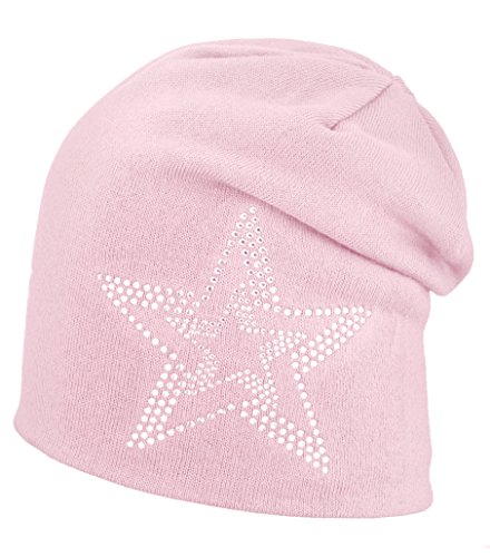 Areco Damen Beanie Strass Stern Mütze, Rose, One Size Areco Damen Beanie Strass Stern Mütze, Rose, One Size von Areco